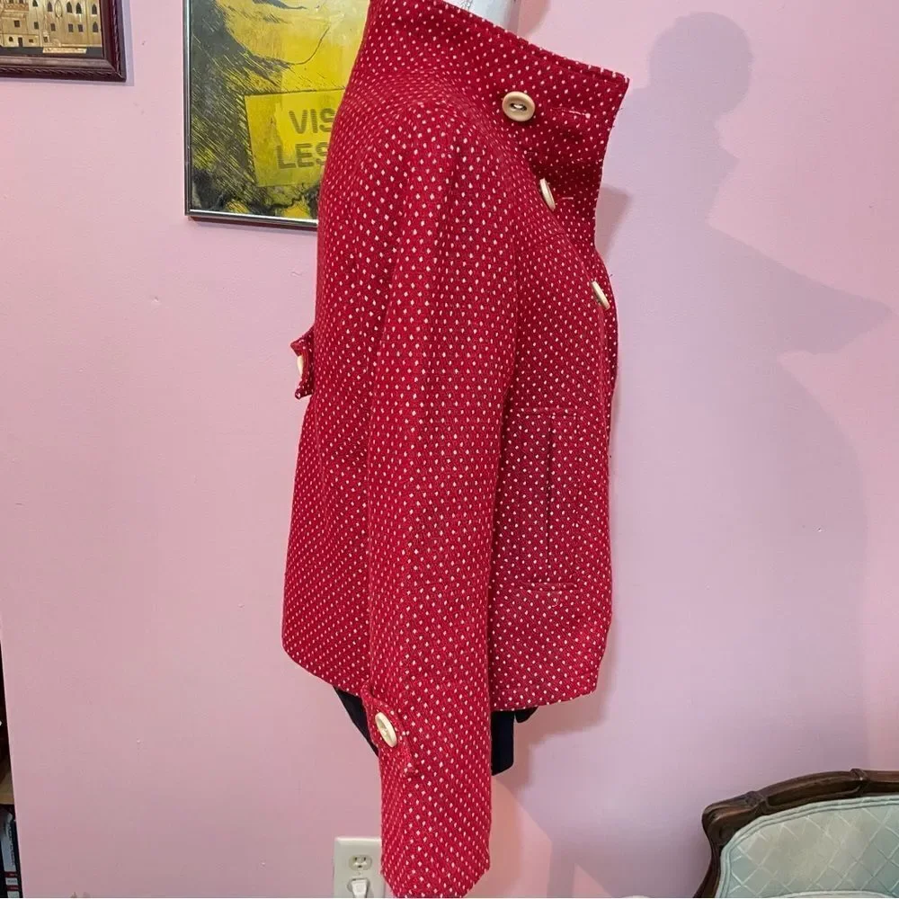 Anthropologie Sanctuary Clothing Retro Red Coat with white Polka Dots